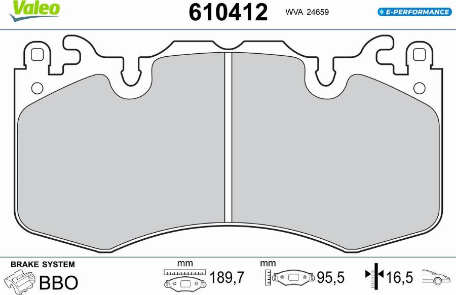 Valeo 610412 - Тормозные колодки, дисковые, комплект avtokuzovplus.com.ua