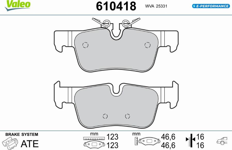 Valeo 610418 - Тормозные колодки, дисковые, комплект avtokuzovplus.com.ua