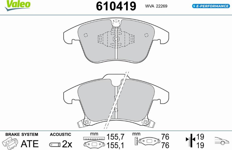 Valeo 610419 - Тормозные колодки, дисковые, комплект avtokuzovplus.com.ua