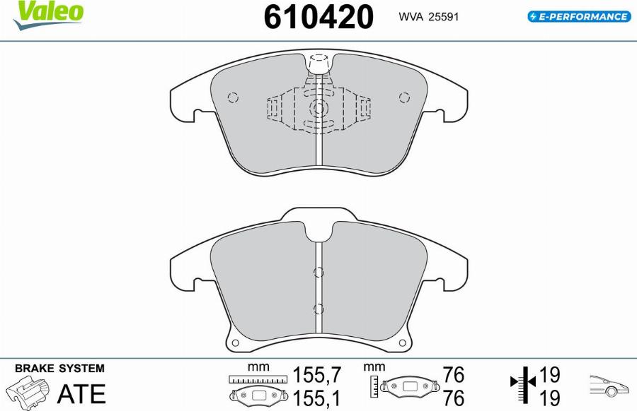 Valeo 610420 - Тормозные колодки, дисковые, комплект avtokuzovplus.com.ua