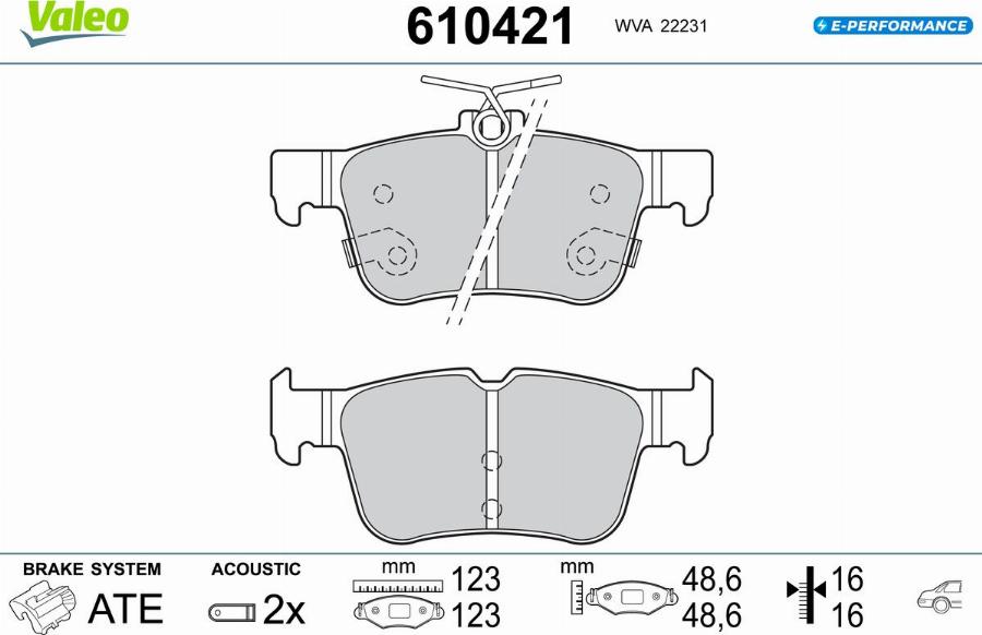 Valeo 610421 - Тормозные колодки, дисковые, комплект avtokuzovplus.com.ua