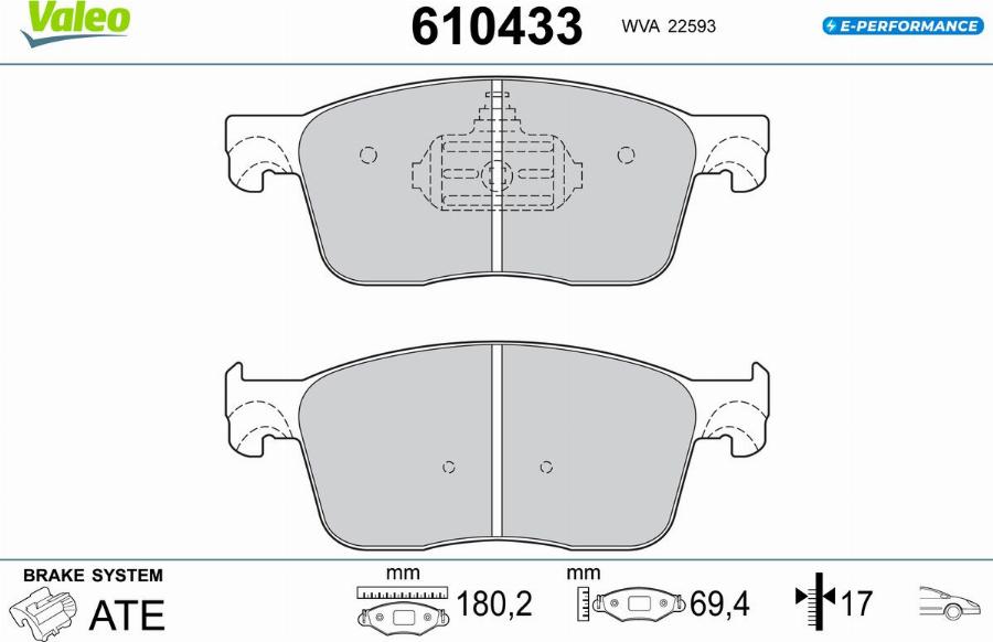 Valeo 610433 - Тормозные колодки, дисковые, комплект avtokuzovplus.com.ua