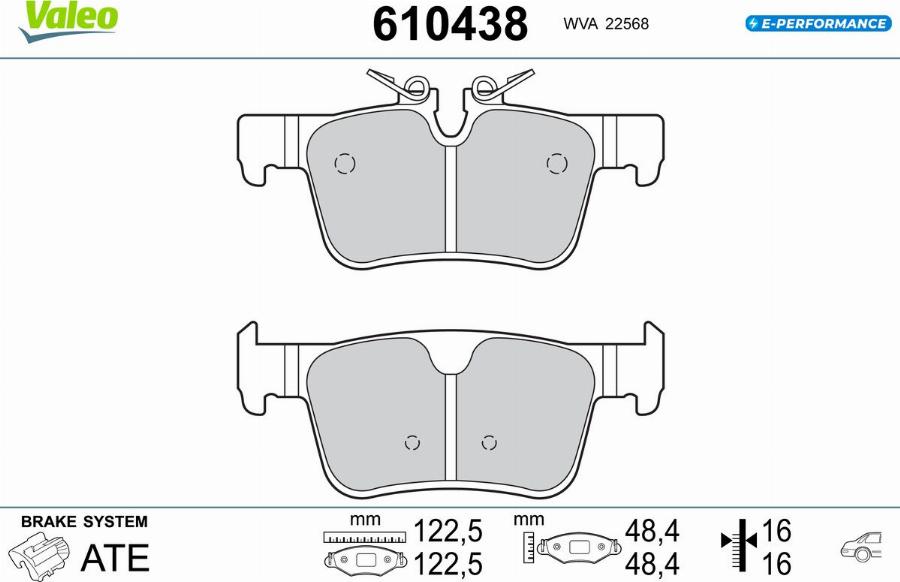 Valeo 610438 - Гальмівні колодки, дискові гальма autocars.com.ua