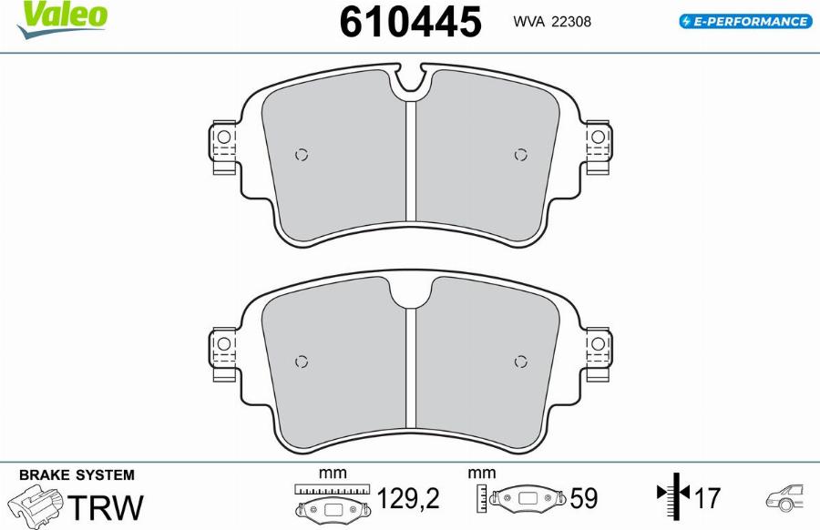 Valeo 610445 - Гальмівні колодки, дискові гальма autocars.com.ua