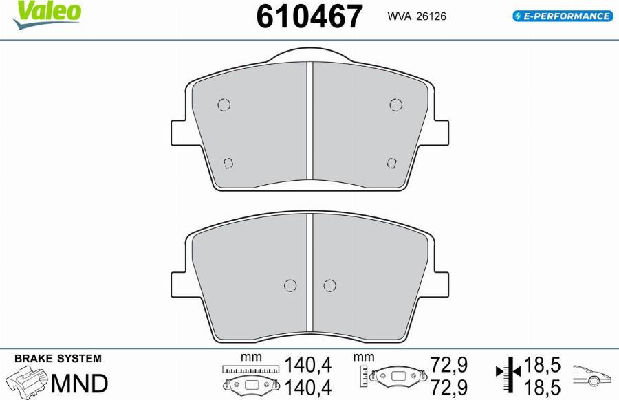 Valeo 610467 - Тормозные колодки, дисковые, комплект avtokuzovplus.com.ua