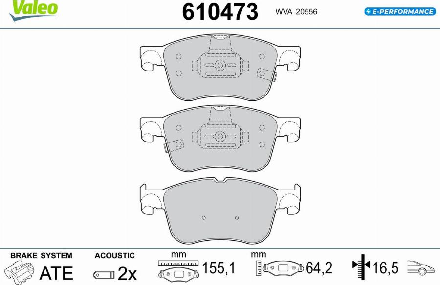 Valeo 610473 - Тормозные колодки, дисковые, комплект avtokuzovplus.com.ua