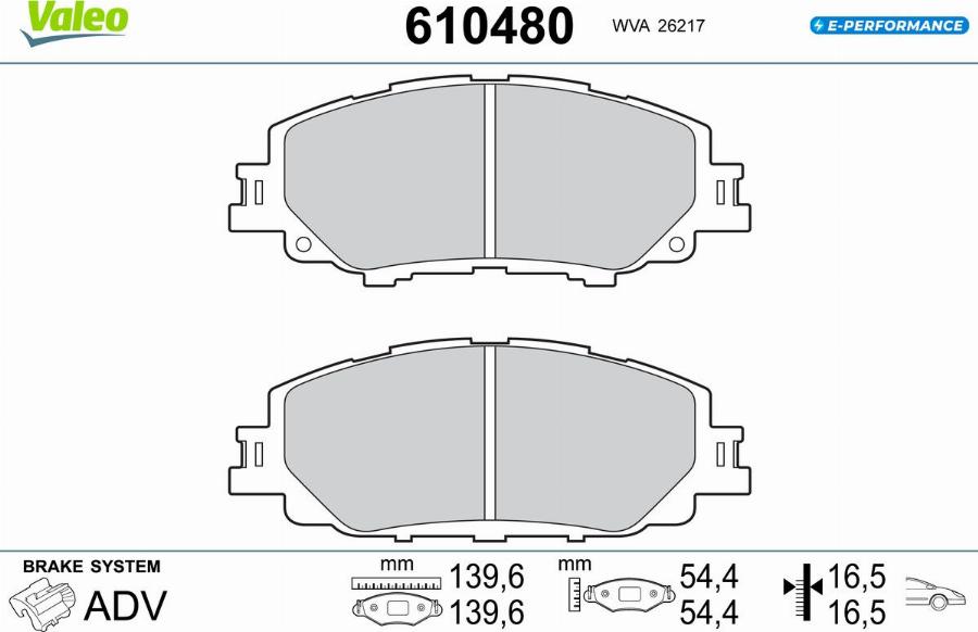 Valeo 610480 - Гальмівні колодки, дискові гальма autocars.com.ua