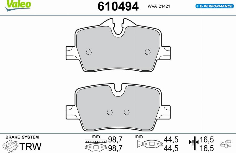 Valeo 610494 - Гальмівні колодки, дискові гальма autocars.com.ua