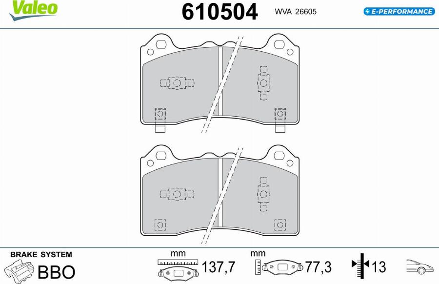 Valeo 610504 - Тормозные колодки, дисковые, комплект avtokuzovplus.com.ua