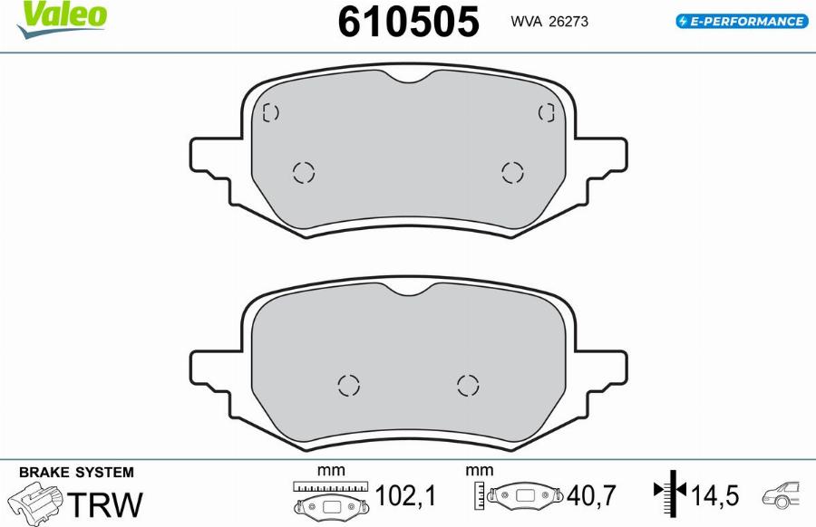 Valeo 610505 - Тормозные колодки, дисковые, комплект avtokuzovplus.com.ua