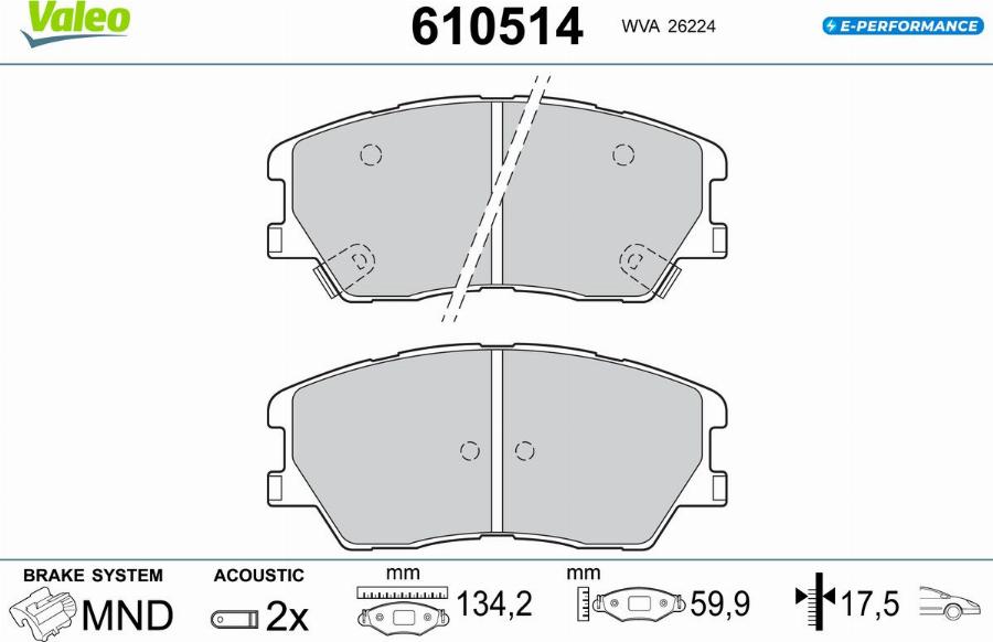 Valeo 610514 - Гальмівні колодки, дискові гальма autocars.com.ua