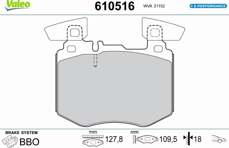 Valeo 610516 - Тормозные колодки, дисковые, комплект avtokuzovplus.com.ua