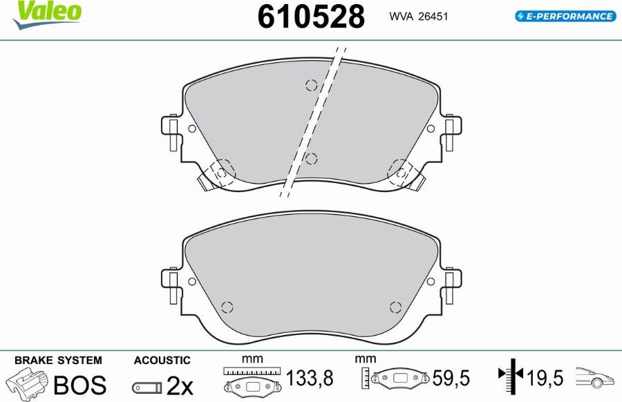 Valeo 610528 - Гальмівні колодки, дискові гальма autocars.com.ua