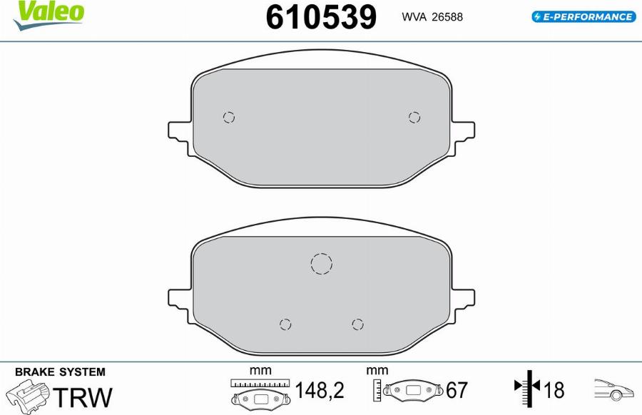 Valeo 610539 - Гальмівні колодки, дискові гальма autocars.com.ua