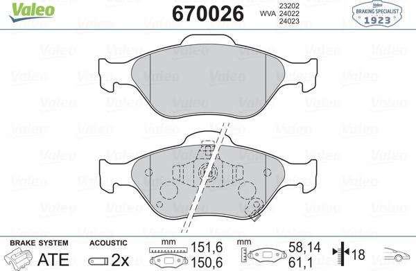 Valeo 670026 - Тормозные колодки, дисковые, комплект avtokuzovplus.com.ua