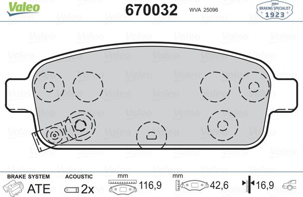 Valeo 670032 - Тормозные колодки, дисковые, комплект autodnr.net
