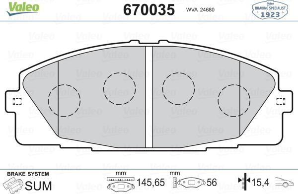 Valeo 670035 - Гальмівні колодки, дискові гальма autocars.com.ua