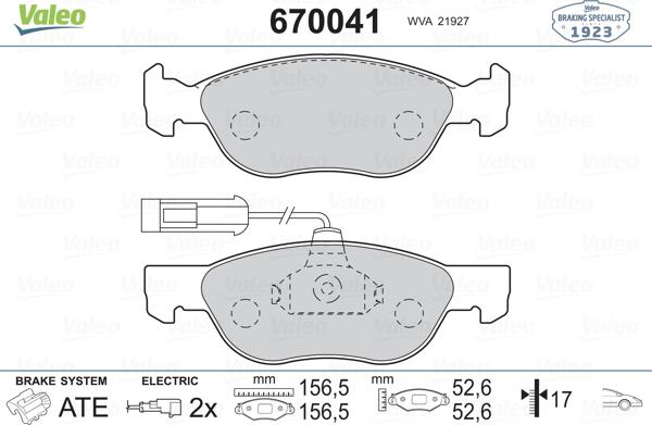 Valeo 670041 - Тормозные колодки, дисковые, комплект autodnr.net