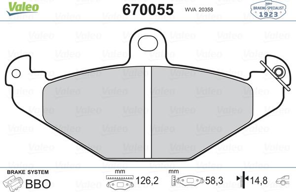 Valeo 670055 - Тормозные колодки, дисковые, комплект avtokuzovplus.com.ua