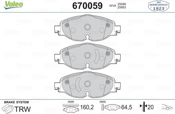 Valeo 670059 - Гальмівні колодки, дискові гальма autocars.com.ua