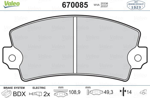 Valeo 670085 - Гальмівні колодки, дискові гальма autocars.com.ua