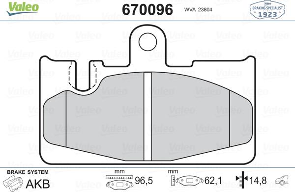 Valeo 670096 - Гальмівні колодки, дискові гальма autocars.com.ua