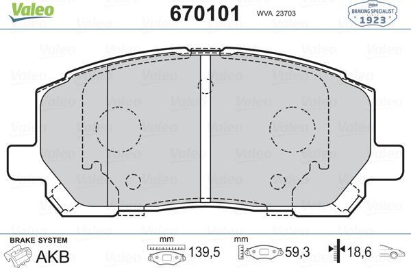 Valeo 670101 - Тормозные колодки, дисковые, комплект avtokuzovplus.com.ua