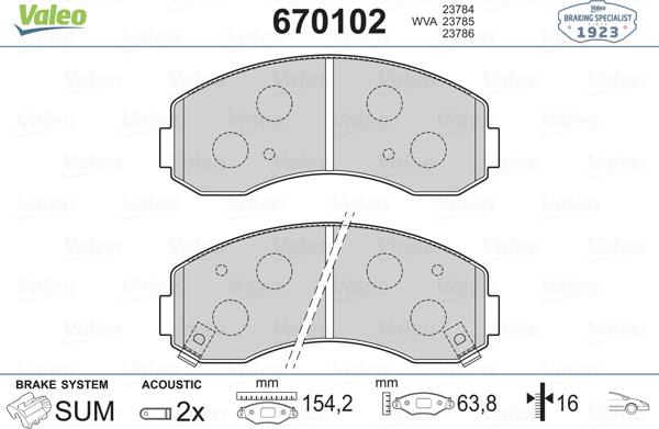 Valeo 670102 - Гальмівні колодки, дискові гальма autocars.com.ua