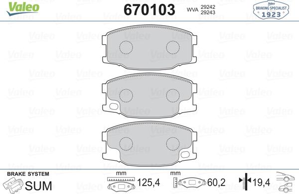 Valeo 670103 - Гальмівні колодки, дискові гальма autocars.com.ua