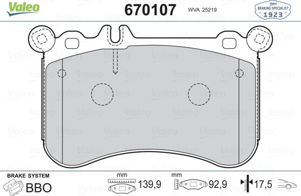 Valeo 670107 - Гальмівні колодки, дискові гальма autocars.com.ua