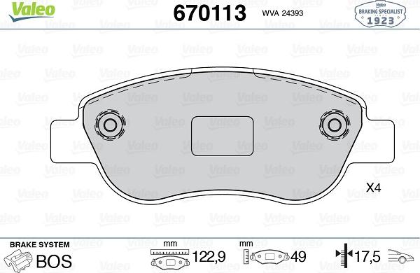 Valeo 670113 - Тормозные колодки, дисковые, комплект avtokuzovplus.com.ua