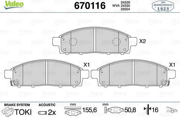 Valeo 670116 - Гальмівні колодки, дискові гальма autocars.com.ua