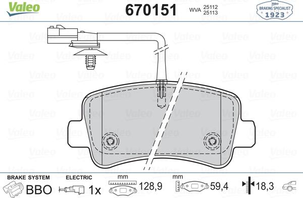 Valeo 670151 - Тормозные колодки, дисковые, комплект avtokuzovplus.com.ua