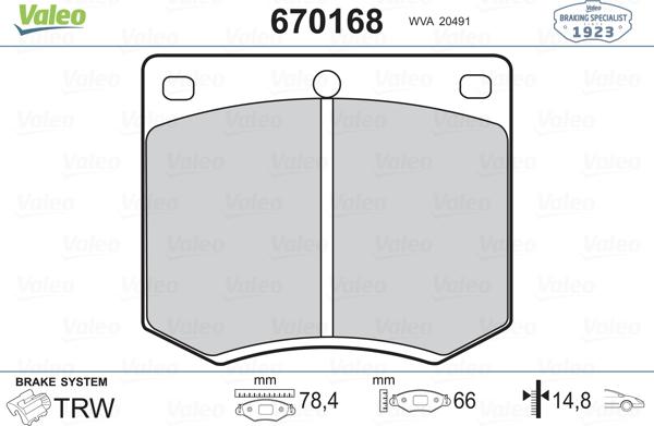 Valeo 670168 - Тормозные колодки, дисковые, комплект autodnr.net