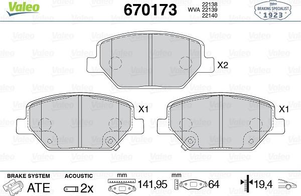 Valeo 670173 - Гальмівні колодки, дискові гальма autocars.com.ua