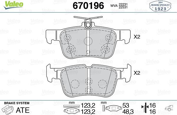 Valeo 670196 - Тормозные колодки, дисковые, комплект avtokuzovplus.com.ua