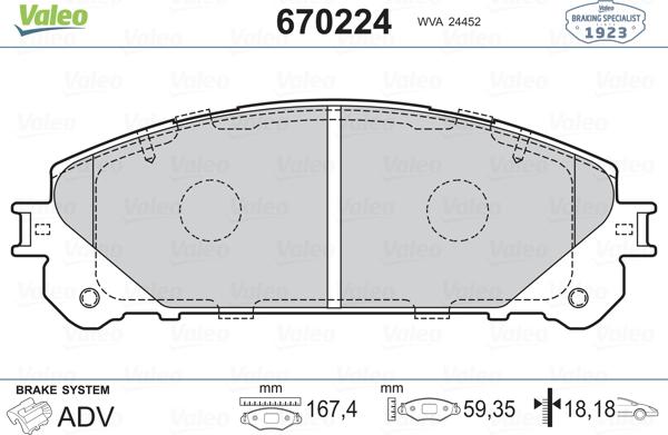 Valeo 670224 - Гальмівні колодки, дискові гальма autocars.com.ua