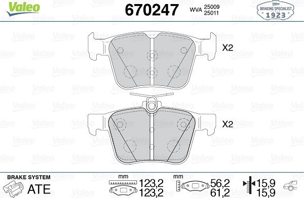 Valeo 670247 - Тормозные колодки, дисковые, комплект avtokuzovplus.com.ua