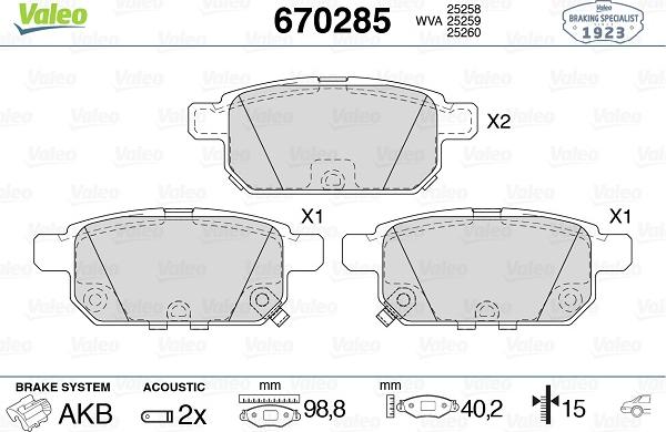 Valeo 670285 - Тормозные колодки, дисковые, комплект avtokuzovplus.com.ua