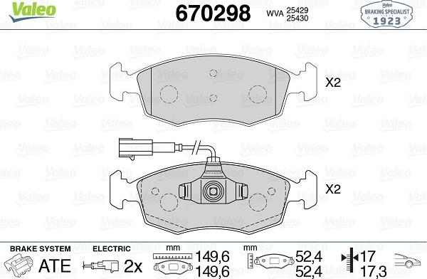 Valeo 670298 - Тормозные колодки, дисковые, комплект avtokuzovplus.com.ua