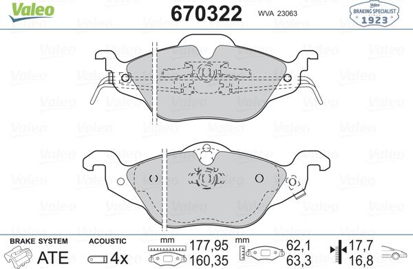 Valeo 670322 - Гальмівні колодки, дискові гальма autocars.com.ua