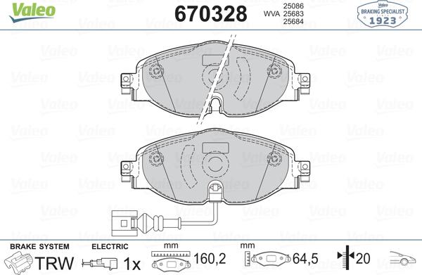 Valeo 670328 - Тормозные колодки, дисковые, комплект avtokuzovplus.com.ua