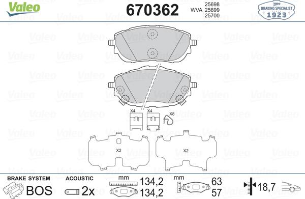 Valeo 670362 - Гальмівні колодки, дискові гальма autocars.com.ua