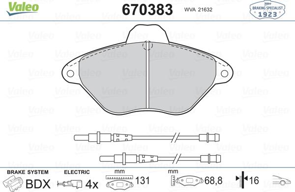 Valeo 670383 - Тормозные колодки, дисковые, комплект avtokuzovplus.com.ua