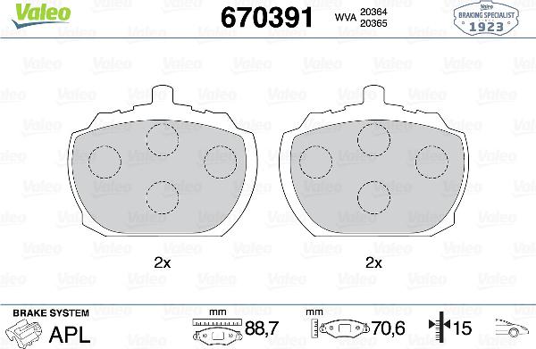 VALEO 670391 - Гальмівні колодки, дискові гальма autocars.com.ua