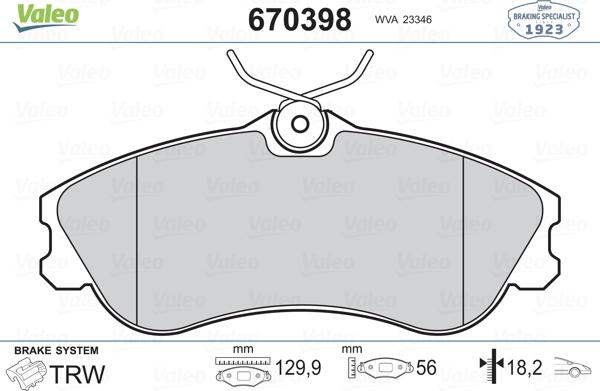 Valeo 670398 - Тормозные колодки, дисковые, комплект autodnr.net