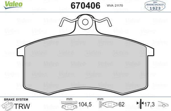 Valeo 670406 - Тормозные колодки, дисковые, комплект avtokuzovplus.com.ua