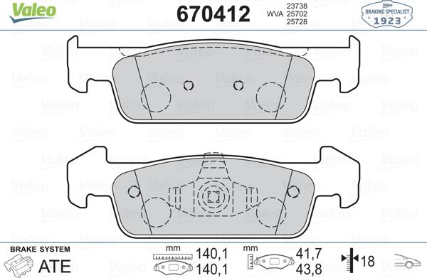 Valeo 670412 - Тормозные колодки, дисковые, комплект avtokuzovplus.com.ua