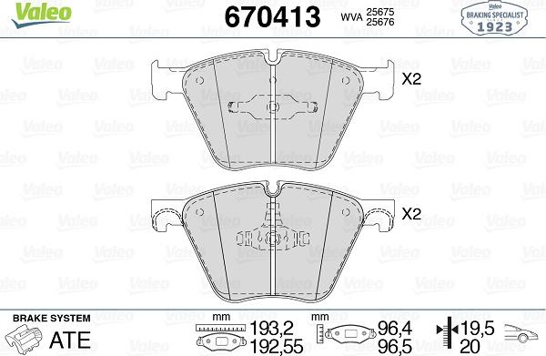 Valeo 670413 - Тормозные колодки, дисковые, комплект avtokuzovplus.com.ua