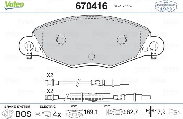 Valeo 670416 - Тормозные колодки, дисковые, комплект avtokuzovplus.com.ua